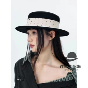 Thời Trang Đính Hạt Chấm Bi Trang Trí Len Mũ Phẳng Cho Nữ Mùa Xuân, Thu Đông Phong Cách Hàn Quốc Phong Cách Nhật Bản Pháp Thanh Lịch Mũ