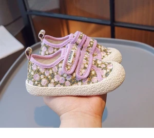 Mùa Xuân Thu Phong Cách Hàn Quốc Trẻ Em Giày Vải Họa Tiết Hoa Trẻ Em Velcro Giày Cho Bé Bé Tr