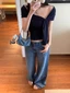 Hot Girl Hải Quân Áo Thun Một Vai Nữ Mùa Hè Thiết Kế Thời Trang Mới Tính Khí Tay Ngắn Đi Lại Đa