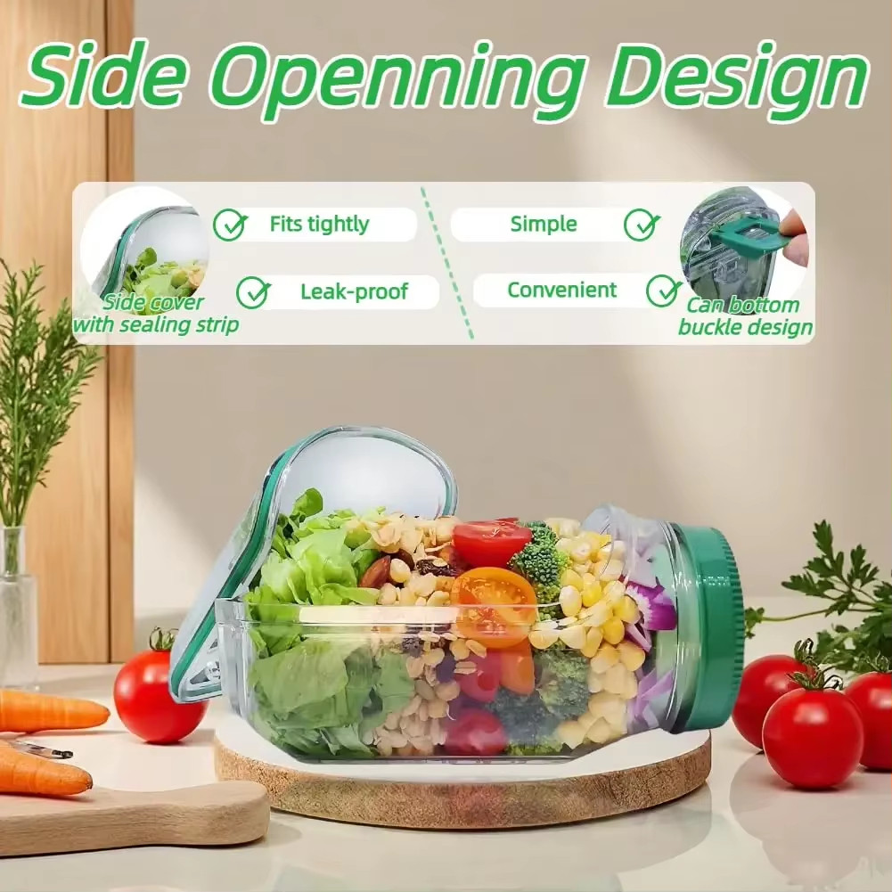 [Đũa miễn phí] Bình Salad Di Động Sáng Tạo 1000ML Mở Bên Thực Phẩm Nhựa Giảm Béo Bữa Ăn Hộp Cơm Trưa Ăn Sáng Hộp Bảo Quản Trái Cây Cho Dã Ngoại Văn Phòng Tại Nhà