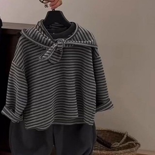 Áo len mỏng cổ tròn sọc bé trai và áo đẹp kèm khăn choàng