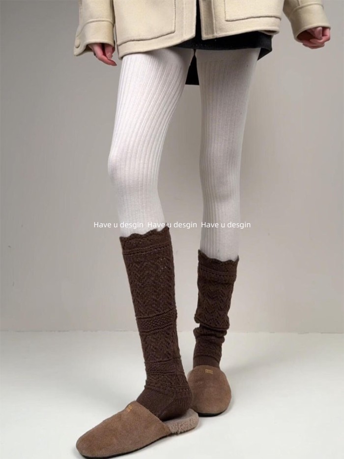 Quần Legging Nhiều Lớp Sang Trọng từ Cà Phê Cao Cấp, Họa Tiết Gai Dầu, Thiết Kế Slimmer Hơi Trong Suốt Màu Trắng