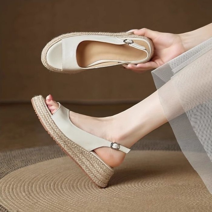 [PLOVER] Giày sandal đế dày đế dày đế cao quai bạc, giày La Mã hở mũi dành cho nữ