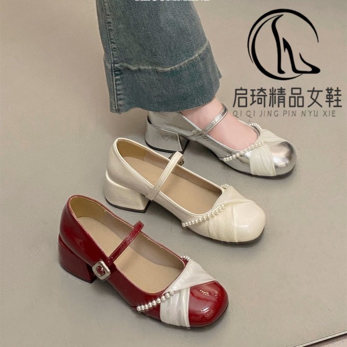 Giày đế bệt kiểu Pháp Mary Jane dành cho nữ mùa hè phong cách mới gót dày tinh tế với giày đơn v