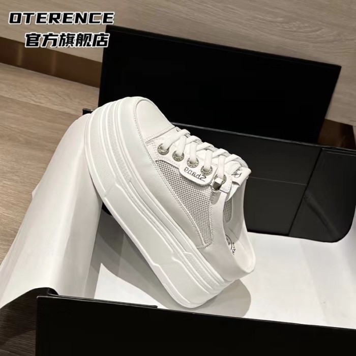 Giày lười lưới mùa hè nửa cốc màu trắng dành cho nữ Giày đế dày Baotou bên trong tăng chiều cao của