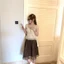 Váy lưới khâu màu nâu váy lưng cao mùa hè dành cho nữ