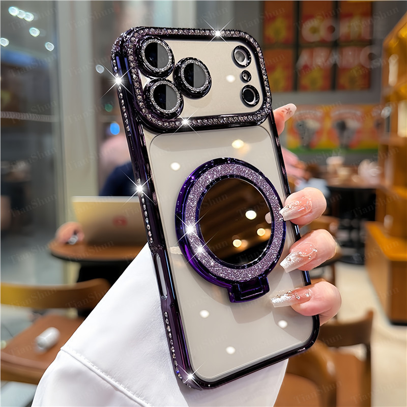 Ốp điện thoại kim cương lấp lánh lấp lánh lấp lánh Tương thích cho iPhone 18 17 16 15 13 14 12 11 Pro Max Plus Đế gương từ tính chống sốc Thiết kế bảo vệ Camera toàn thân cho phụ … – ảnh mô tả chi tiết 7
