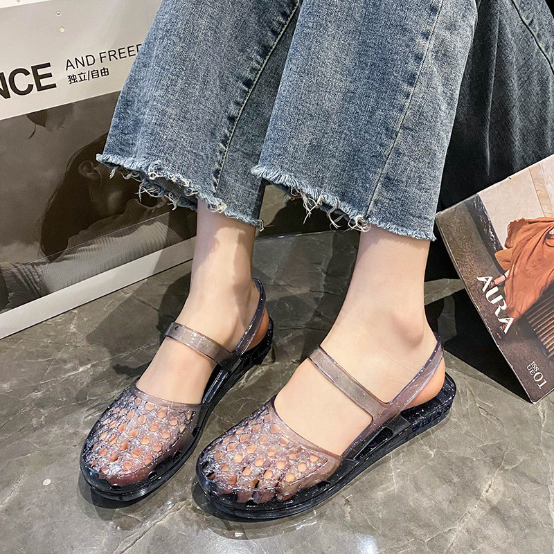 Giày Sandal Pha Lê Retro Nữ Mùa Hè Phù Hợp Với Giày Jelly Giày Đơn