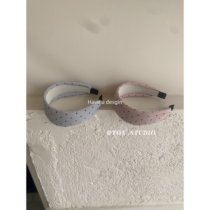 Quần Áo Phong Cách Hàn Quốc Chấm Bi Bông Bóng Cotton Rộng Viền Xếp Ly Với Băng Đô Mặt Nhỏ