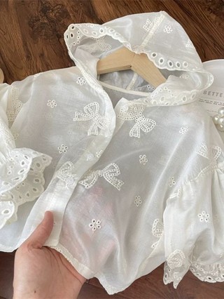 Áo búp bê chống nắng bé gái voan lưới kiểu mở