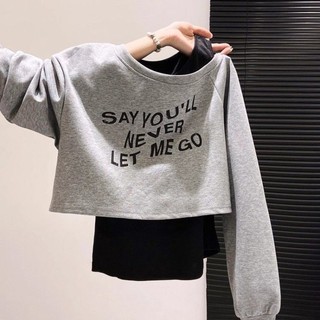 Bộ hai món áo thun dài tay dáng rộng dành cho trẻ em lứa tuổi trung niên trở lên mùa thu chữ cái áo
