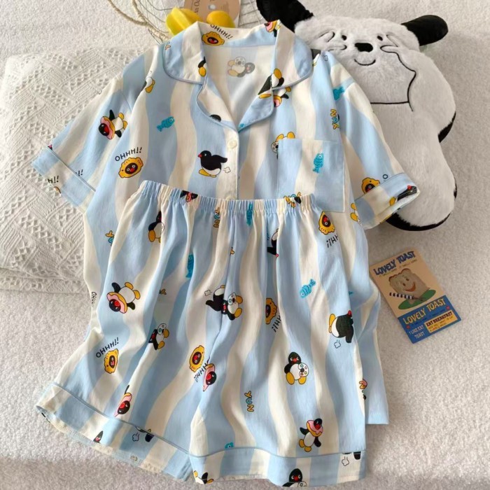 Bộ Đồ Ngủ Cho Bé Gái Kẻ Sọc Quần Short Ngắn Tay Mùa Hè Cho Bé Gái Quần Short Cotton Họa Tiết Dễ