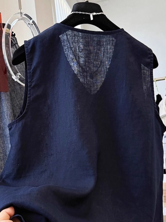 phong cách Trung Quốc mới retro công nghiệp nặng thêu phong cách dân tộc vest cho phụ nữ mùa hè