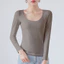 Áo thun dài tay cổ tròn Cotton màu trơn cho mùa xuân và mùa thu
