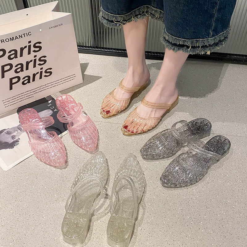Giày Sandal Nữ Mùa Hè Dép Pha Lê Trong Suốt Chống Trơn Trượt Jelly