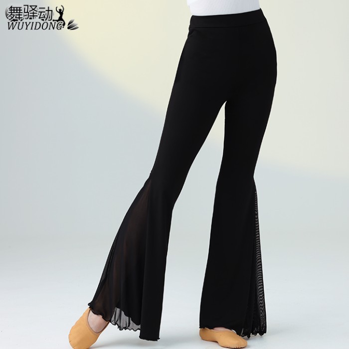 Quần ống rộng múa cổ điển lưới sang trọng, quần múa giảm béo, quần áo tập, hình múa Trung Hoa, q