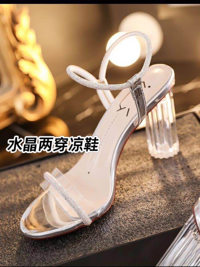Pha Lê Dép Cho Nữ Áo Khoác Ngoài Trong Suốt Mới Pháp Dây Giày Sandal Cổ Tích Phong Cách Giày Cao