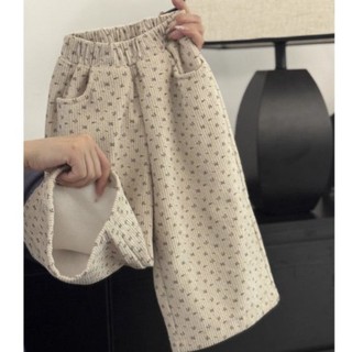Quần dài bé gái lông cừu Alpaca cộng với quần ống rộng nhung ấm áp