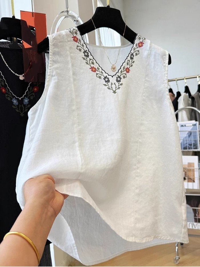 phong cách Trung Quốc mới retro công nghiệp nặng thêu phong cách dân tộc vest cho phụ nữ mùa hè
