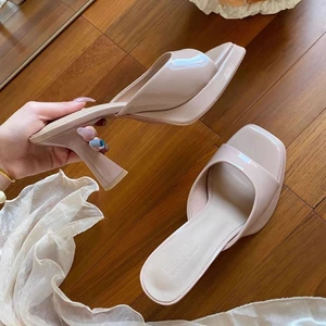 Giày cao gót đế bệt màu nude mặc ngoài mùa hè cho nữ, giày lười đẹp không mỏi chân, sandal hở mũi