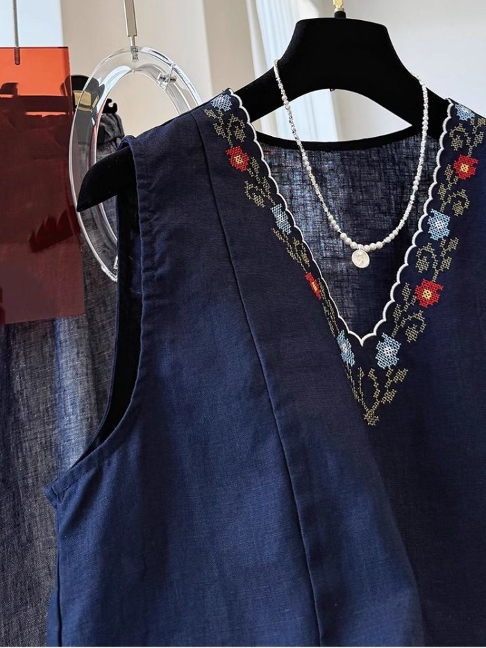 phong cách Trung Quốc mới retro công nghiệp nặng thêu phong cách dân tộc vest cho phụ nữ mùa hè