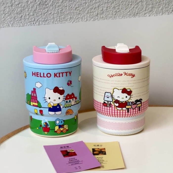 Kitty Thermos Cup Ống Hút Sinh Viên Thép Không Gỉ 316 Di Động Cốc Cà Phê Văn Phòng Cốc Nước Dễ Thương