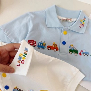 Áo polo thêu xe phong cách Hàn Quốc đẹp mắt cho bé trai và bé gái