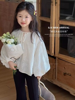 Áo sơ mi dài tay trẻ em cổ bèo ngọt ngào công chúa