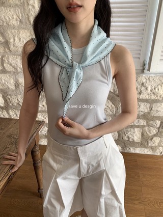 Khăn Trùm Đầu Nữ Mùa Hè Chấm Bi Tam Giác, Viền Sóng Tương Phản Màu Sắc