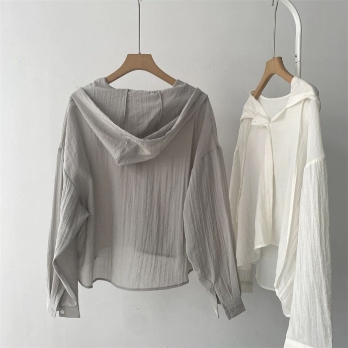 Áo sơ mi dài tay mỏng phong cách Hàn Quốc dành cho nữ mùa hè áo khoác hoodie dáng rộng và thông