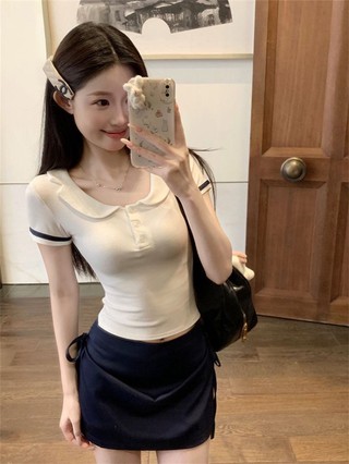 Áo Phông Màu Sắc Tương Phản Phong Cách Ngọt Ngào Cho Nữ Mùa Hè Phong Cách Mới Áo Bé Gái Dễ Thươn