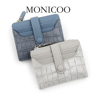 MONICOO Retro Họa Tiết Cá Sấu Ngắn Ví Nữ Mỏng Dung Tích Lớn Nhiều Khe Cắm Thẻ Ví Đựng Tiền Xu Túi Tài Liệu Khóa Ví