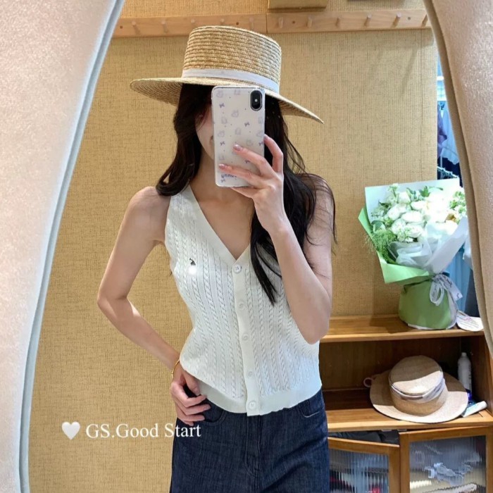 Áo Khoác Không Tay Mùa Hè Phong Cách Hàn Quốc - Dệt Kim Thêu, Thiết Kế Ôm