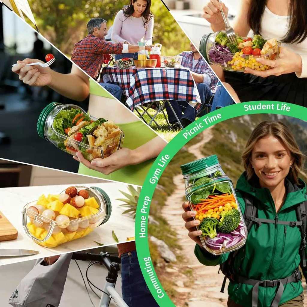 [Đũa miễn phí] Bình Salad Di Động Sáng Tạo 1000ML Mở Bên Thực Phẩm Nhựa Giảm Béo Bữa Ăn Hộp Cơm Trưa Ăn Sáng Hộp Bảo Quản Trái Cây Cho Dã Ngoại Văn Phòng Tại Nhà
