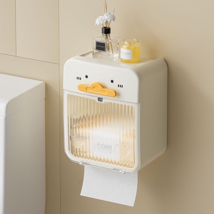 Hộp đựng khăn vệ sinh hai lớp chống nước treo tường trong suốt, giá đỡ cuộn giấy phòng tắm không đục lỗ
