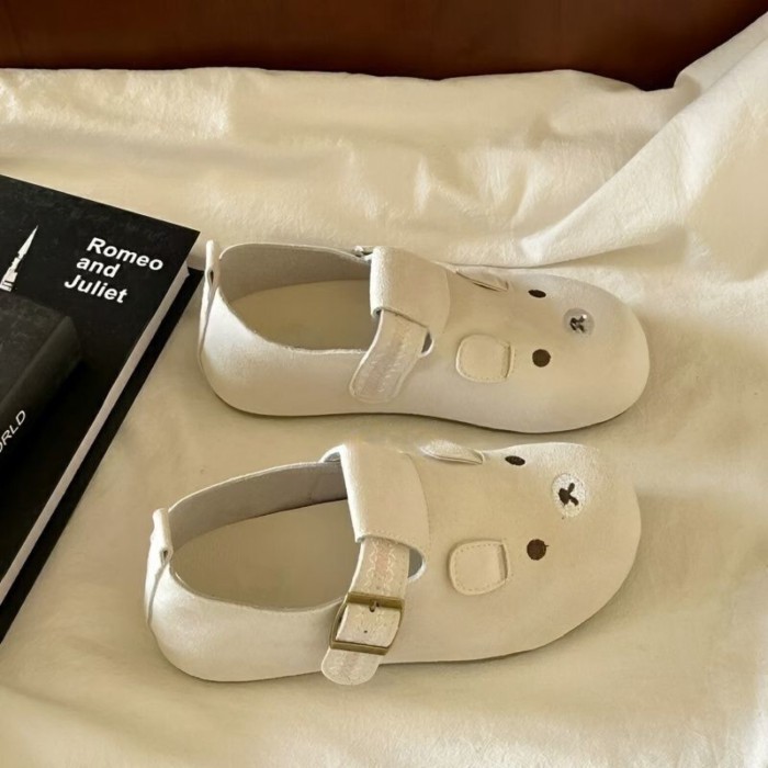 Giày lười Birkenstock nữ trọn gói, giày trắng, giày lười hình gấu dễ thương