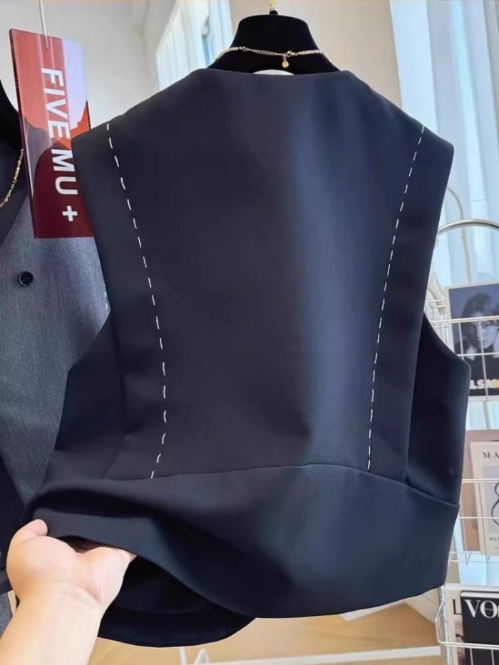 Bộ vest, áo vest, áo vest, áo khoác, áo vest nữ một nút không đều, áo ghi lê