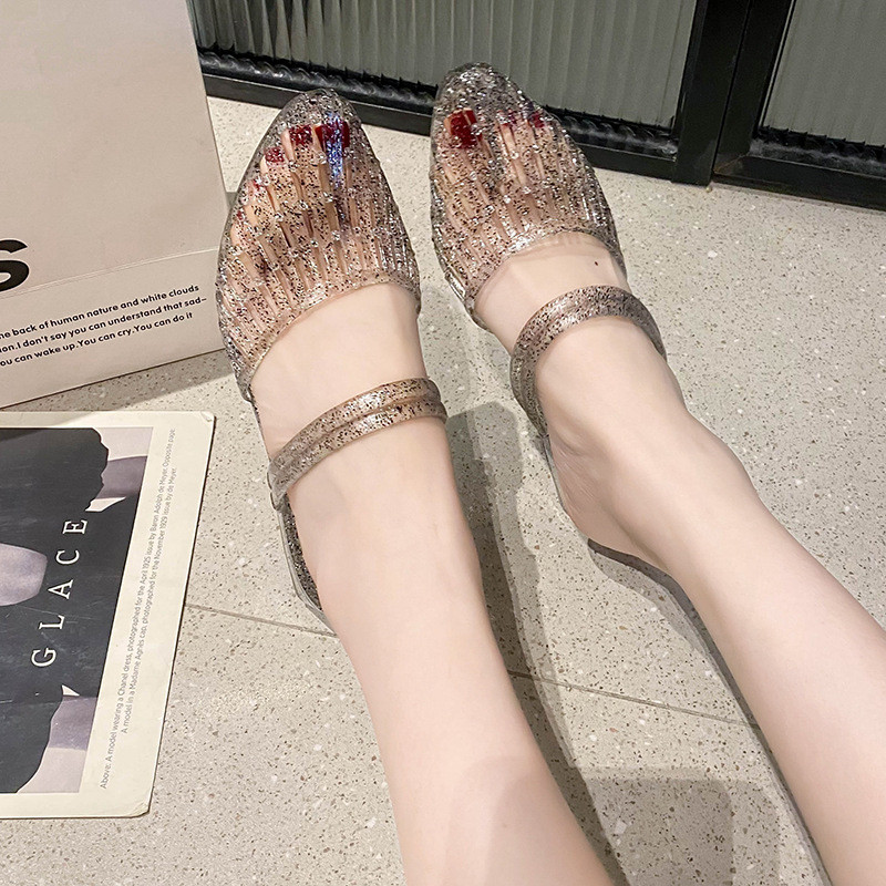 Giày Sandal Nữ Mùa Hè Dép Pha Lê Trong Suốt Chống Trơn Trượt Jelly
