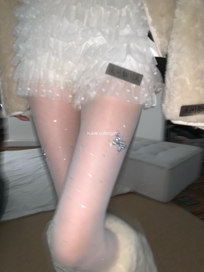 Tất kim cương giả nơ siêu mỏng trong suốt trắng, phù hợp xu hướng Y2K cho hot girl