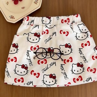 Váy ngắn bé gái, váy bé gái in hình mèo KT toàn thân mùa hè, đa năng và sành điệu, có lớp lót bên t