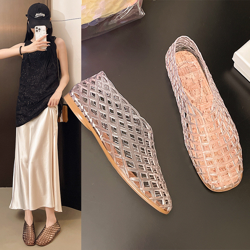 Giày Sandal Đế Bằng Nữ Thời Trang Mặc Bên Ngoài Giày Lỗ Thoáng Khí