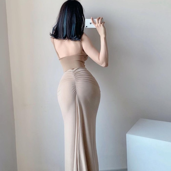 Váy dài thanh lịch phong cách Pháp Retro, Pleated, Sang trọng và Co giãn - Phù hợp mùa Xuân Thu