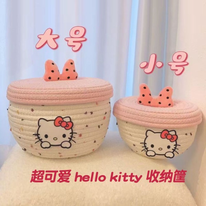 Giỏ đựng đồ để bàn Dễ thương Mèo con Sợi bông dệt Giỏ đựng đồ có nắp để bàn Hộp đựng đồ ăn nhẹ Đồ lặt vặt Giỏ phân loại