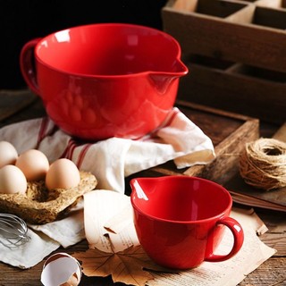 Bát gốm đánh trứng có tay cầm, nắp, miệng sắc, thoát nước, chịu nhiệt cao, dùng gia đình, trộn nướng