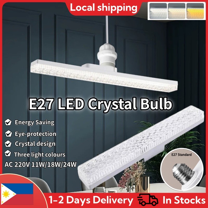Bóng đèn LED dải pha lê 24W Bảo vệ mắt Đèn ba màu có thể điều chỉnh độ sáng AC 220V E27 Ổ cắm trong nhà Đèn tường hình chữ nhật pha lê Acrylic Chiếu sáng trang trí cho gia đình