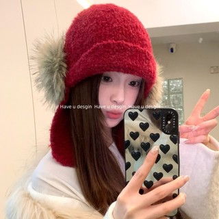 Đồng phục mũ len retro đỏ sang trọng cho nữ, giữ ấm tốt, bảo vệ trong mùa lạnh