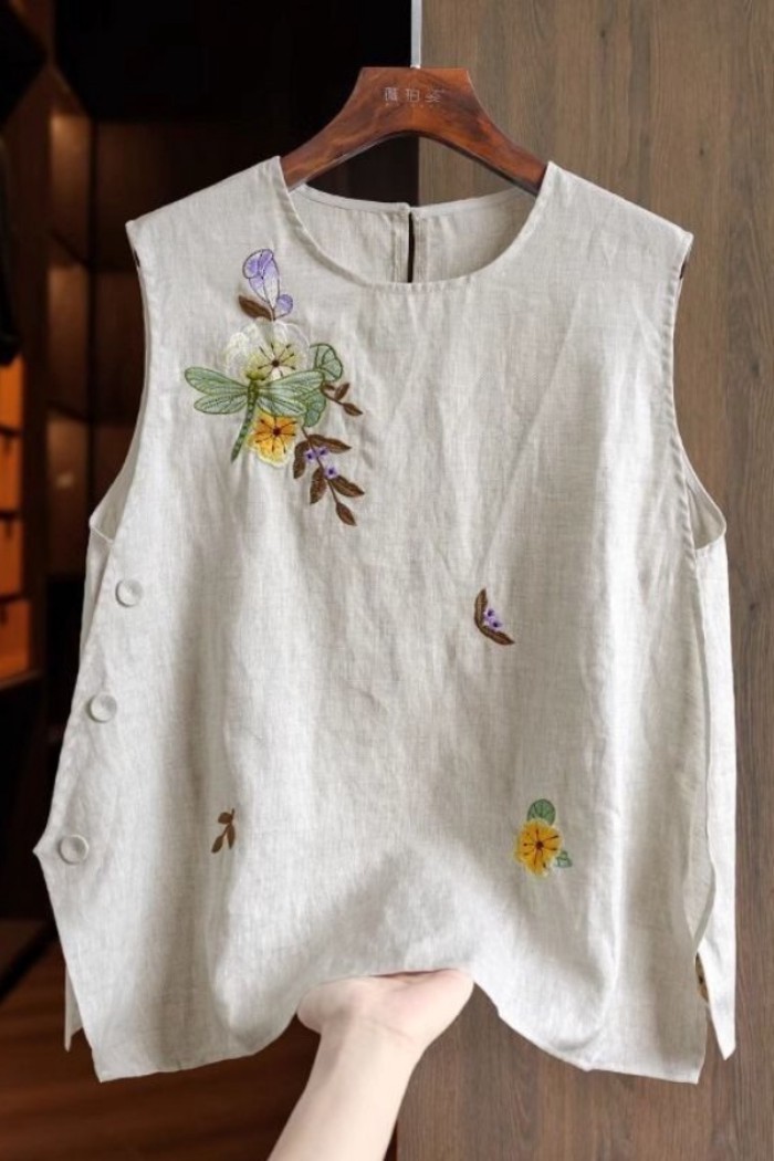 Áo vest cotton và vải lanh phong cách dân tộc Trung Quốc dành cho nữ mùa hè mới áo không tay thê