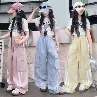 Quần yếm bé gái mùa hè quần thể thao hip-hop mới cho trẻ em không có phong cách nghệ thuật pop lười