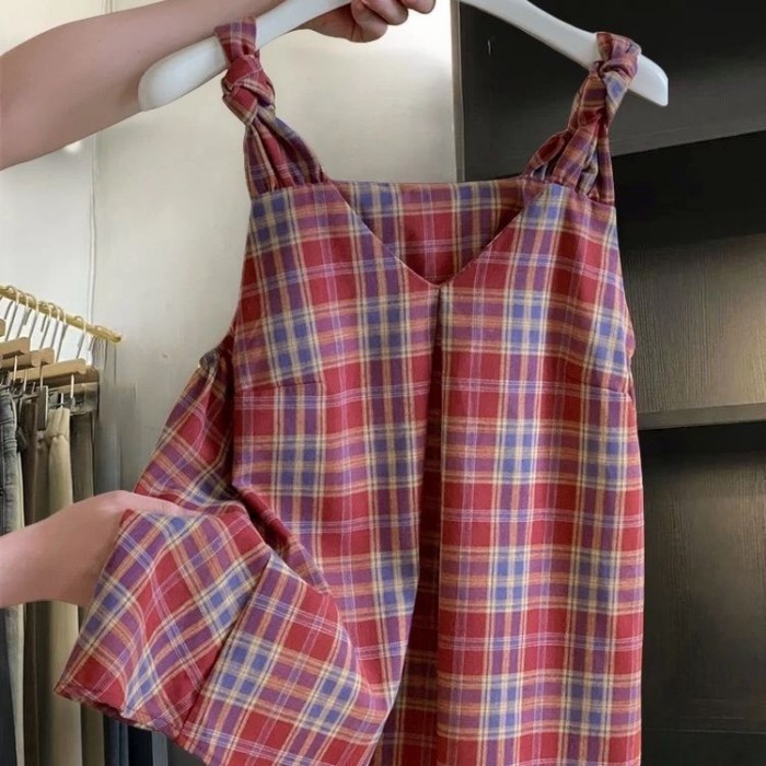 Áo khoác ngoài kẻ sọc đỏ cổ điển mùa hè dành cho nữ áo thun không tay cổ chữ V thời trang