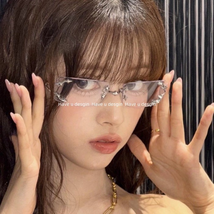 Kính không khung phong cách Jennie Y2K, mặt vuông pure desire, phù hợp thời trang hotgirl